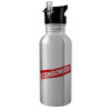 Water bottle Silver with straw, stainless steel 600ml