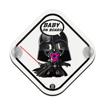 Baby darth vader pink, Baby On Board wooden car sign with suction cups (16x16cm)