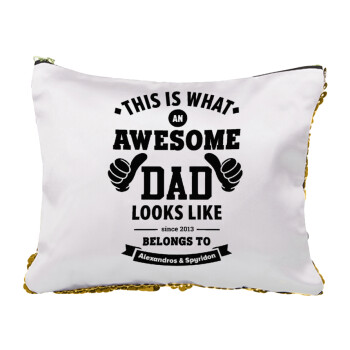 This is what an Awesome DAD looks like, Sequin Gold Pouch Cosmetic Bag