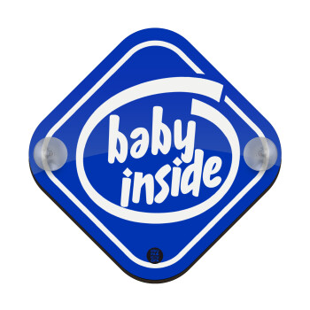 Baby inside!, Σήμανση αυτοκινήτου Baby On Board ξύλινο με βεντουζάκια (16x16cm)
