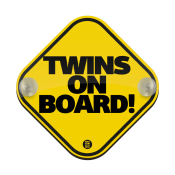 Twins on board classic, Baby On Board wooden car sign with suction cups (16x16cm)