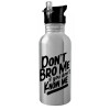 Water bottle Silver with straw, stainless steel 600ml