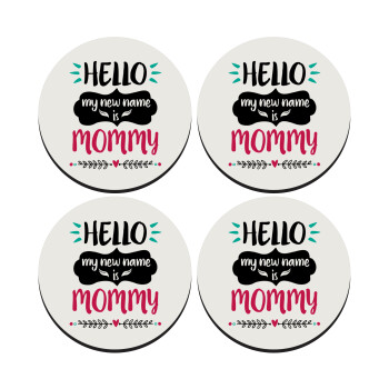 Hello, my new name is Mommy, SET of 4 round wooden coasters (9cm)