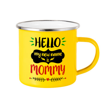 Hello, my new name is Mommy, Yellow Enamel Metallic Cup 360ml