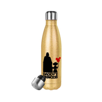 Daddy's princess, Glitter gold stainless steel thermos bottle, double-walled, 500ml