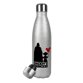 Daddy's princess, Metallic Glitter Silver Thermos Flask (Stainless steel), double-walled, 500ml