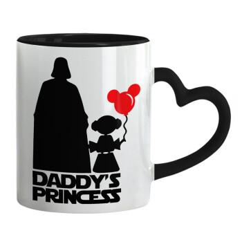 Daddy's princess, Κούπα καρδιά χερούλι μαύρη, κεραμική, 330ml