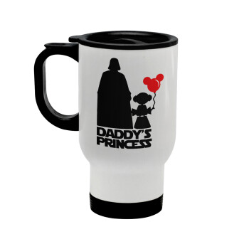 Daddy's princess, Stainless steel travel mug with lid, double wall white 450ml