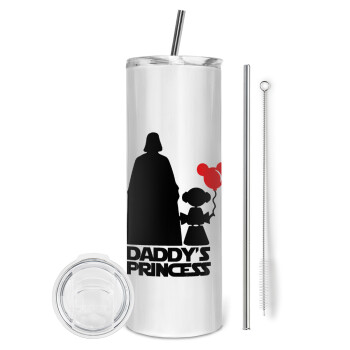 Daddy's princess, Eco friendly ποτήρι θερμό (tumbler) από ανοξείδωτο ατσάλι 600ml, με μεταλλικό καλαμάκι & βούρτσα καθαρισμού