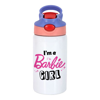 I'm Barbie girl, Παιδικό παγούρι θερμό, ανοξείδωτο, με καλαμάκι ασφαλείας, ροζ/μωβ (350ml)