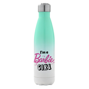 I'm Barbie girl, Μεταλλικό παγούρι θερμός Πράσινο/Λευκό (Stainless steel), διπλού τοιχώματος, 500ml