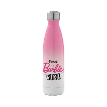 I'm Barbie girl, Metal mug thermos Pink/White (Stainless steel), double wall, 500ml