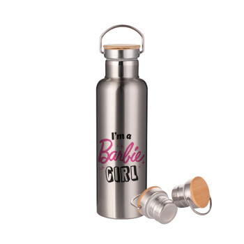 I'm Barbie girl, Stainless steel Silver with wooden lid (bamboo), double wall, 750ml