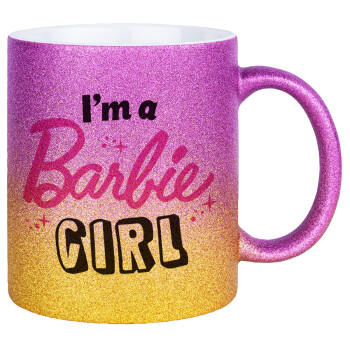 I'm Barbie girl, Κούπα Χρυσή/Ροζ Glitter, κεραμική, 330ml