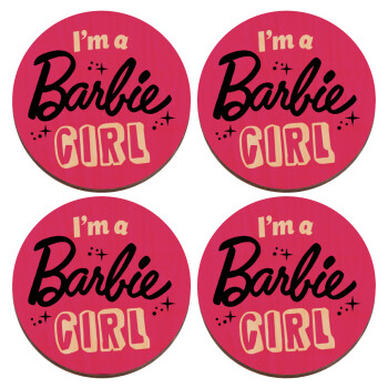 I'm Barbie girl, ΣΕΤ x4 Σουβέρ ξύλινα στρογγυλά plywood (9cm)