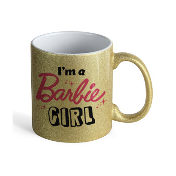 I'm Barbie girl, Κούπα Χρυσή Glitter που γυαλίζει, κεραμική, 330ml