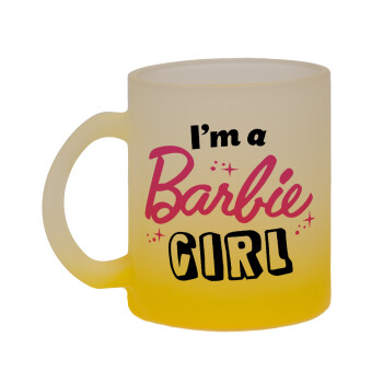 I'm Barbie girl, Κούπα γυάλινη δίχρωμη με βάση το κίτρινο ματ, 330ml