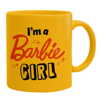 I'm Barbie girl, Κούπα, κεραμική κίτρινη, 330ml (1 τεμάχιο)