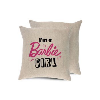 I'm Barbie girl, Μαξιλάρι καναπέ ΛΙΝΟ 40x40cm περιέχεται το  γέμισμα