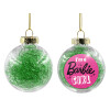 Transparent Christmas tree ball ornament with green filling 8cm