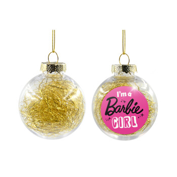 I'm Barbie girl, Transparent Christmas tree ball ornament with gold filling 8cm