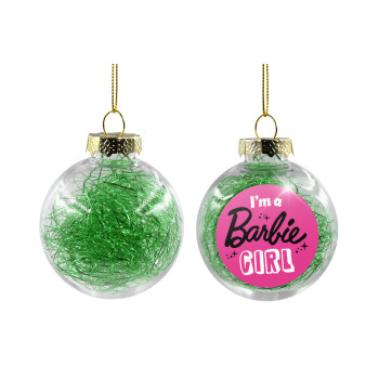 I'm Barbie girl, Transparent Christmas tree ball ornament with green filling 8cm