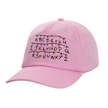 Stranger Things ABC, Καπέλο παιδικό casual μπειζμπολ, 100% Βαμβακερό Twill, ΡΟΖ (ΒΑΜΒΑΚΕΡΟ, ΠΑΙΔΙΚΟ, ONE SIZE)