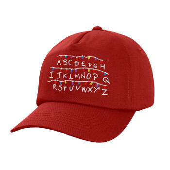 Stranger Things ABC, Καπέλο παιδικό Baseball, 100% Βαμβακερό Twill, Κόκκινο (ΒΑΜΒΑΚΕΡΟ, ΠΑΙΔΙΚΟ, UNISEX, ONE SIZE)