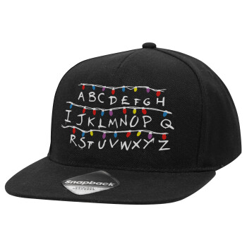 Stranger Things ABC, Adult Flat Snapback Hat Black, (100% COTTON TWILL, ADULT, UNISEX, ONE SIZE)