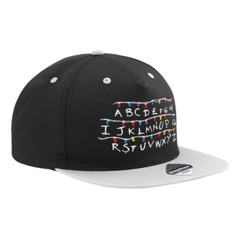 Stranger Things ABC, Adult Flat Snapback Hat Black/Grey, (100% COTTON TWILL, ADULT, UNISEX, ONE SIZE)