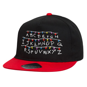 Stranger Things ABC, Children's Flat Snapback Hat, Black/Red (100% COTTON, CHILDREN'S, UNISEX, ONE SIZE)