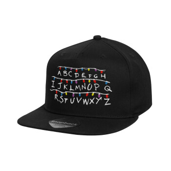 Stranger Things ABC, Καπέλο παιδικό Flat Snapback, Μαύρο (100% ΒΑΜΒΑΚΕΡΟ, ΠΑΙΔΙΚΟ, UNISEX, ONE SIZE)