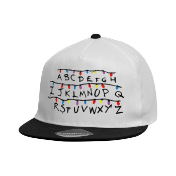 Stranger Things ABC, Child's Flat Snapback Hat, White (100% COTTON, CHILDREN'S, UNISEX, ONE SIZE)