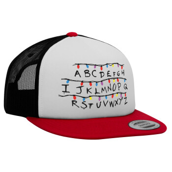 Stranger Things ABC, Adult Foam Flat Snapback with Mesh Red-White-Black (POLYESTER, ADULT, UNISEX, ONE SIZE)