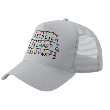 Stranger Things ABC, Adult Structured Trucker Hat, with Mesh, GRAY (100% COTTON, ADULT, UNISEX, ONE SIZE)