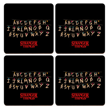 Stranger Things ABC, ΣΕΤ x4 Σουβέρ ξύλινα τετράγωνα plywood (9cm)