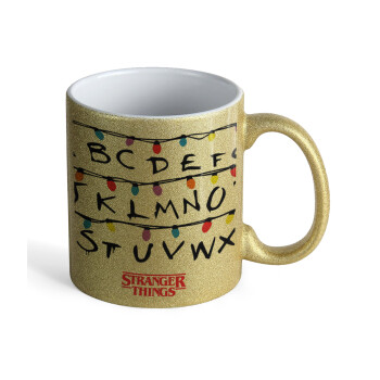 Stranger Things ABC, Κούπα Χρυσή Glitter που γυαλίζει, κεραμική, 330ml