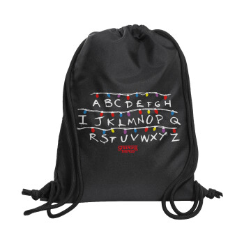 Stranger Things ABC, Backpack pouch GYMBAG Black, with pocket (40x48cm) & thick cords