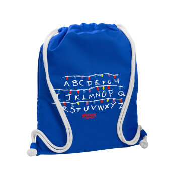 Stranger Things ABC, Backpack pouch GYMBAG Blue, with pocket (40x48cm) & thick cords