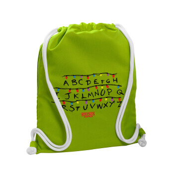 Stranger Things ABC, Backpack bag GYMBAG LIME GREEN, with pocket (40x48cm) & thick cords