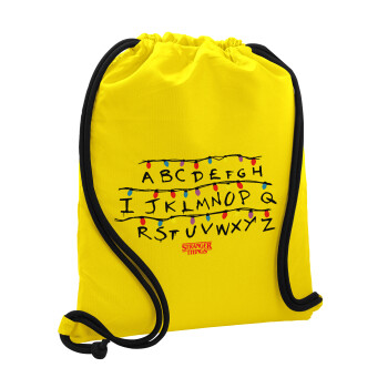 Stranger Things ABC, Backpack pouch GYMBAG Yellow, with pocket (40x48cm) & thick cords