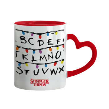 Stranger Things ABC, Mug heart red handle, ceramic, 330ml