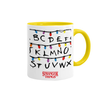 Stranger Things ABC, Κούπα χρωματιστή κίτρινη, κεραμική, 330ml