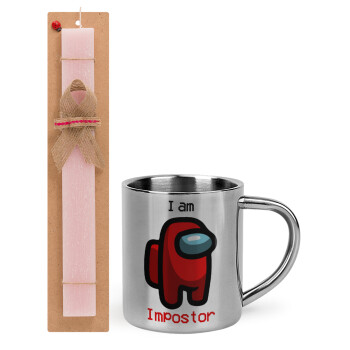 Among US i am impostor, Easter Set, metallic thermal cup (300ml) & aromatic flat Easter candle (30cm) (PINK)