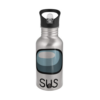 Among US SUS!!!, Water bottle Silver with straw, stainless steel 500ml