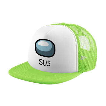 Among US SUS!!!, Adult Soft Trucker Hat with Mesh GREEN/WHITE (POLYESTER, ADULT, ONE SIZE)