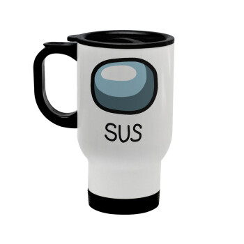 Among US SUS!!!, Stainless steel travel mug with lid, double wall white 450ml