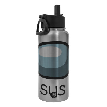 Among US SUS!!!, Metal mug thermo Silver with Straw and Spout Lid (Stainless steel), double wall, 950ml