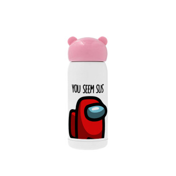 Among US, you seem sus, Pink stainless steel thermal flask, 320ml