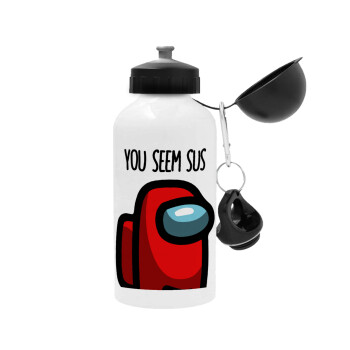 Among US, you seem sus, Metal water bottle, White, aluminum 500ml